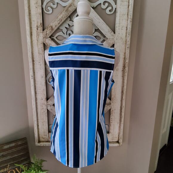 Notations Women's M Sleeveless Collar Button Down Pocket Blouse Tank Top Stripe - Picture 3 of 7